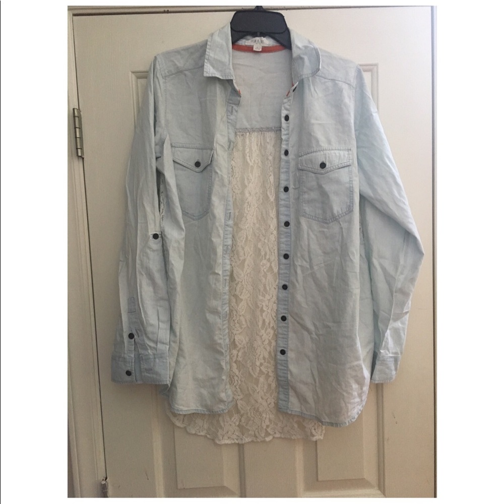 Denim Button-Down with Lace Back